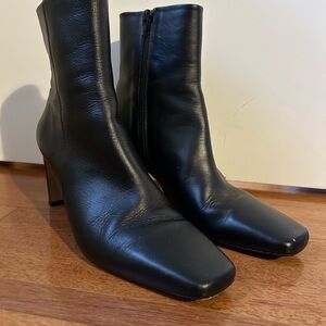 Marcella Black Square-Toe Leather Ankle Heeled Boots